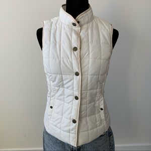 White Puffer Vest with Tan Piping and Snaps